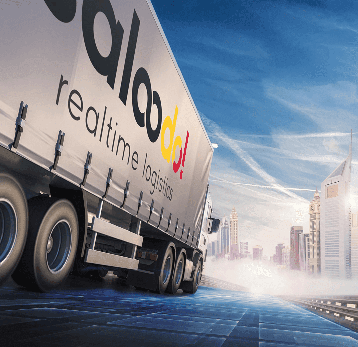 Saloodo truck on futuristic road