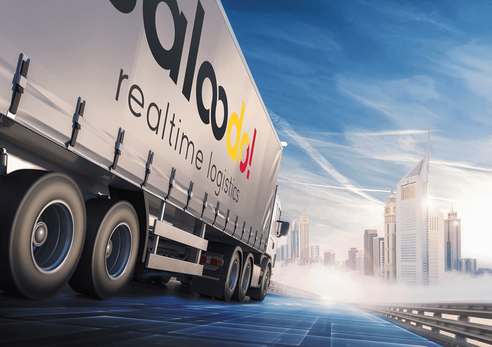 Saloodo truck on futuristic road