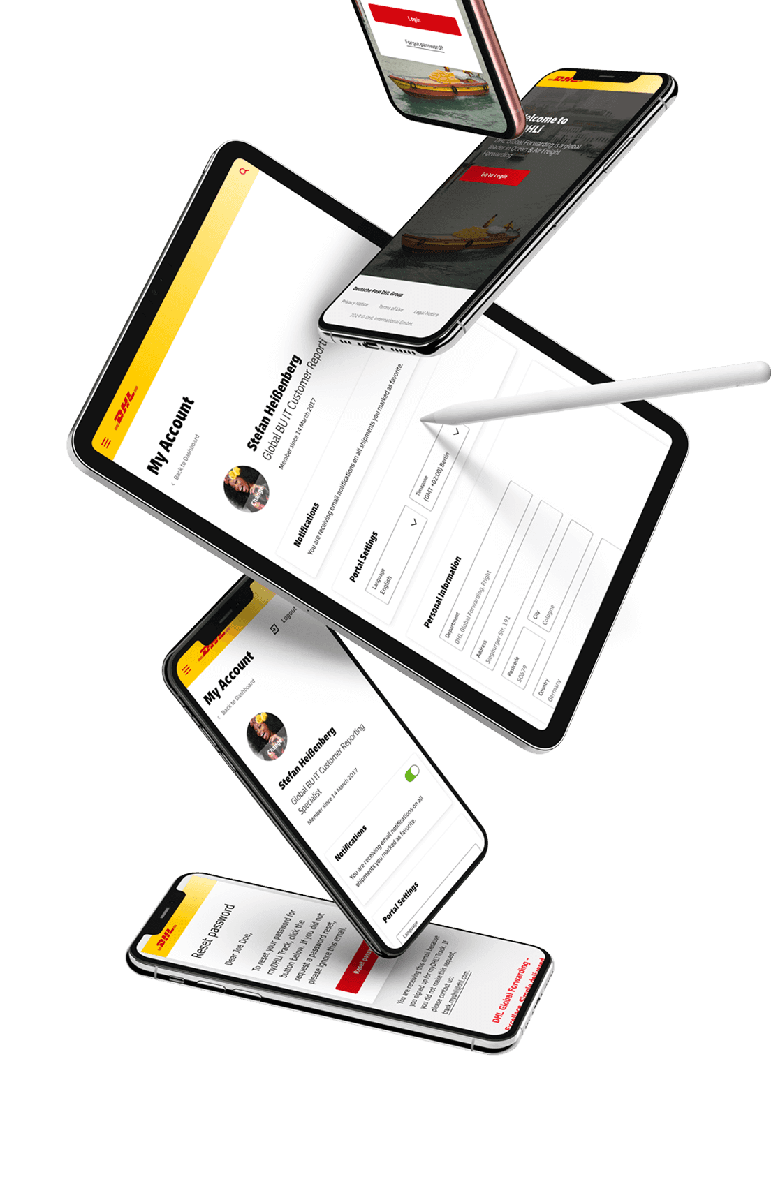 DHL myDHLi portal on tablet and smartphones