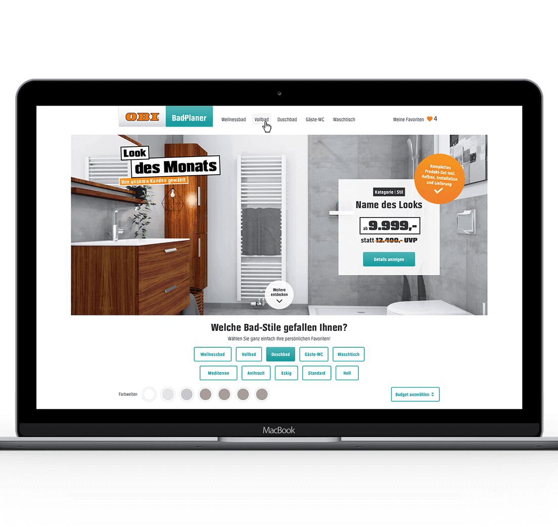 OBI Next bathroom planner on laptop