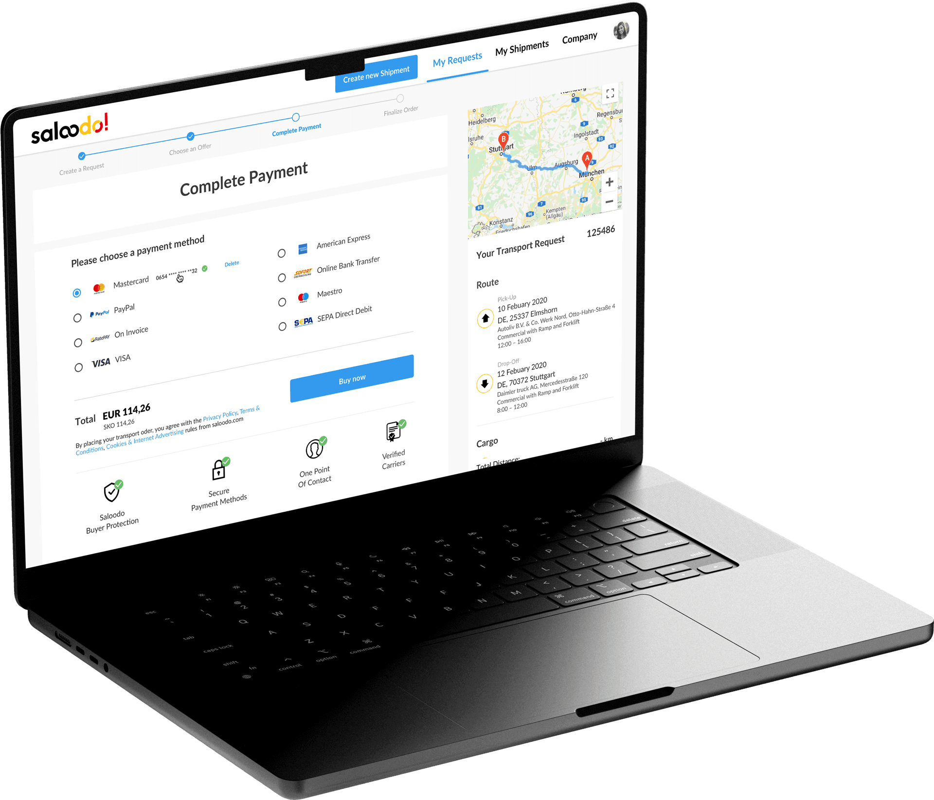Saloodo complete payment flow