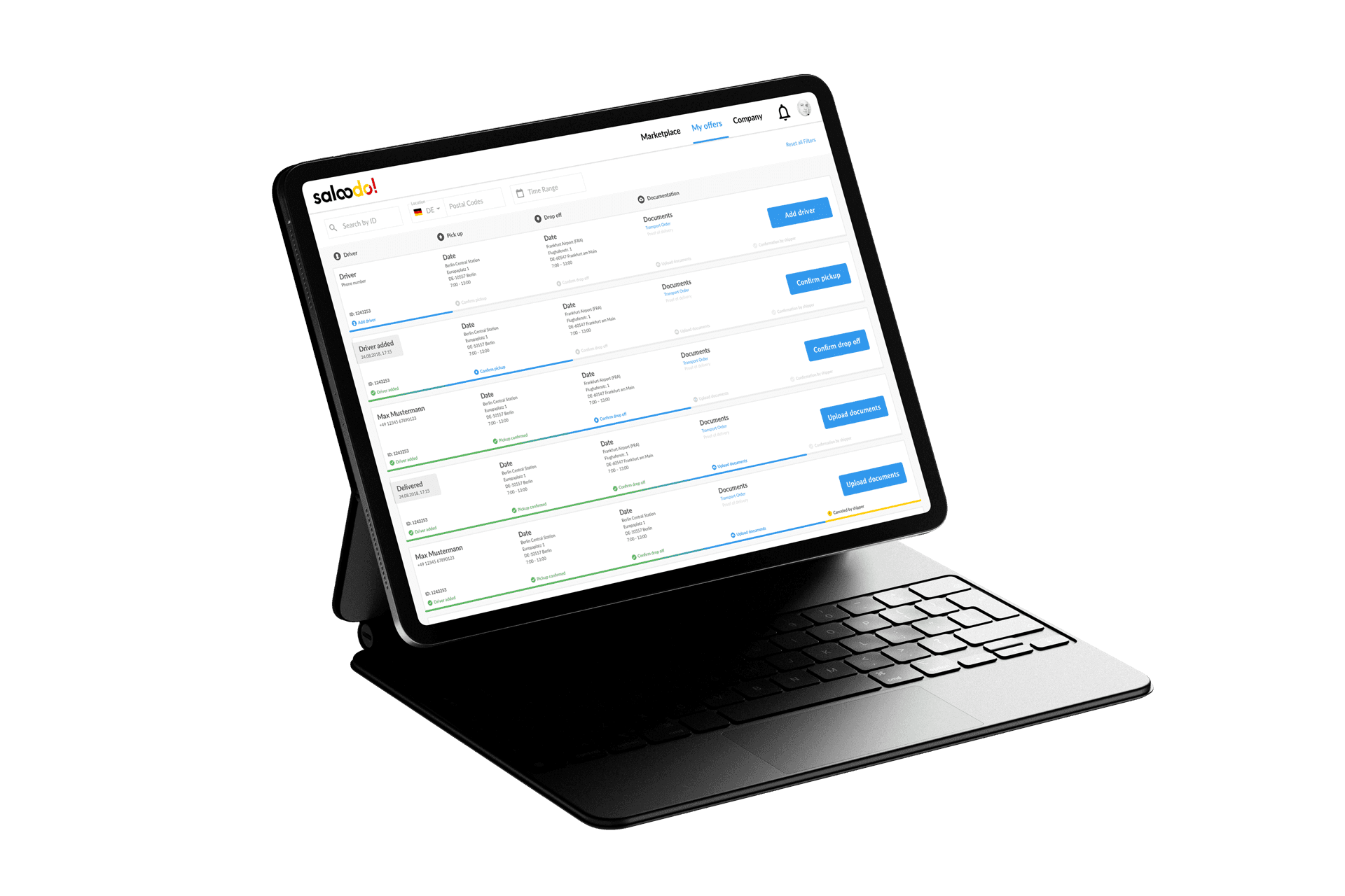 Saloodo iPad shipment list view